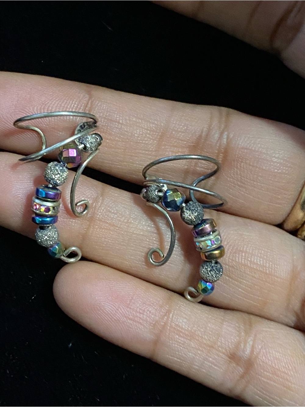 Sterling Silver Handcrafted Multicolor Beaded Ear Climbers